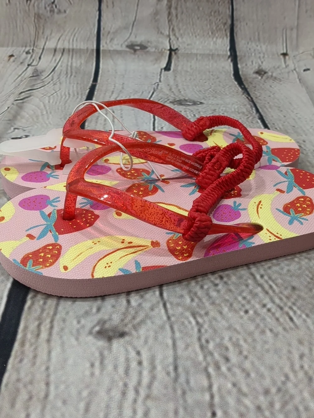 Cat & Jack Red Glitter Strap Pink Fruit-Print Flip Flop Sandals